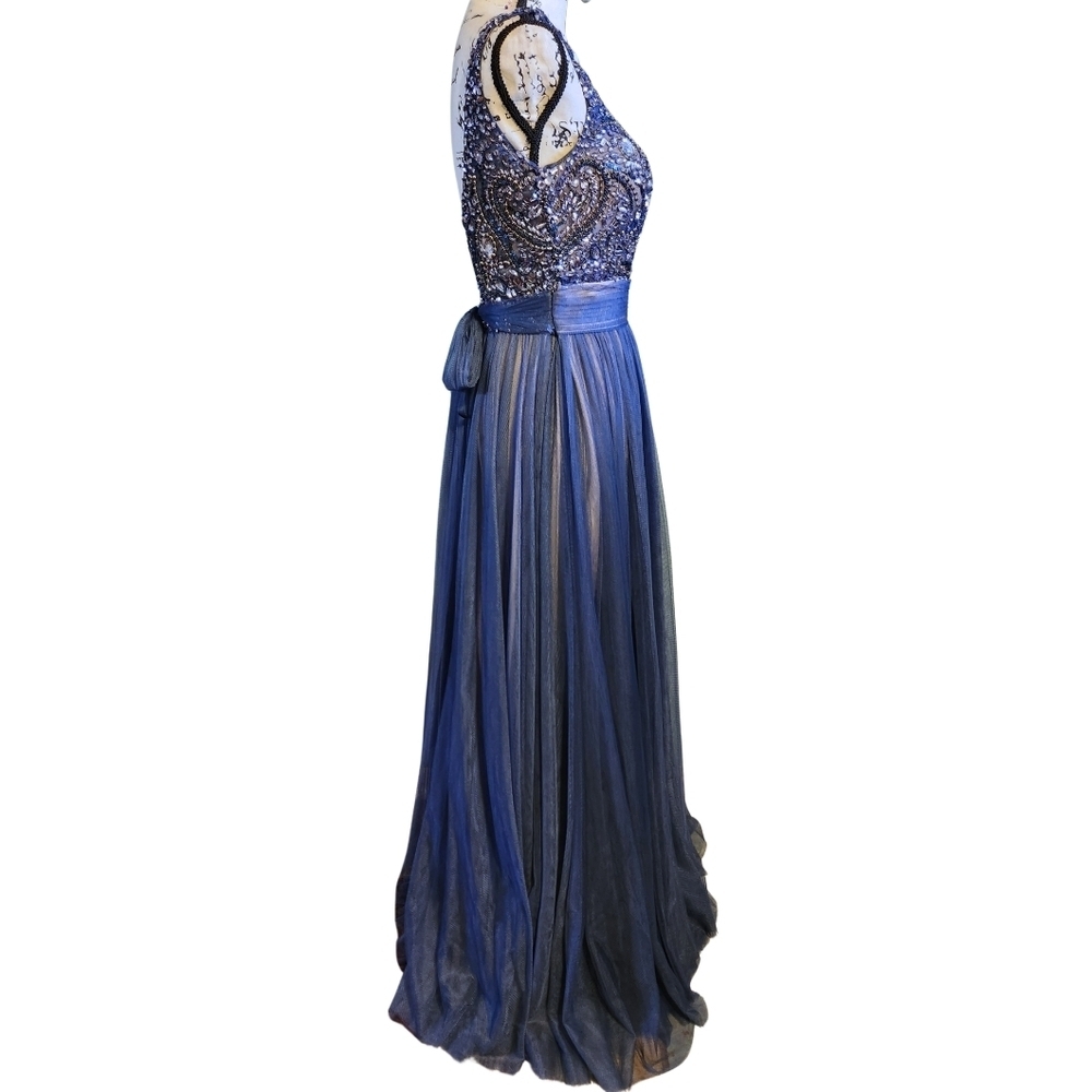 Fiesta Fashion Backless Navy Blue & Nude Dress - Picture 12 of 16